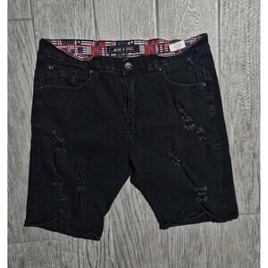 Mens American Breed Distressed Denim Jean Shorts Size 34 Black Jorts Zip Fly Y2K